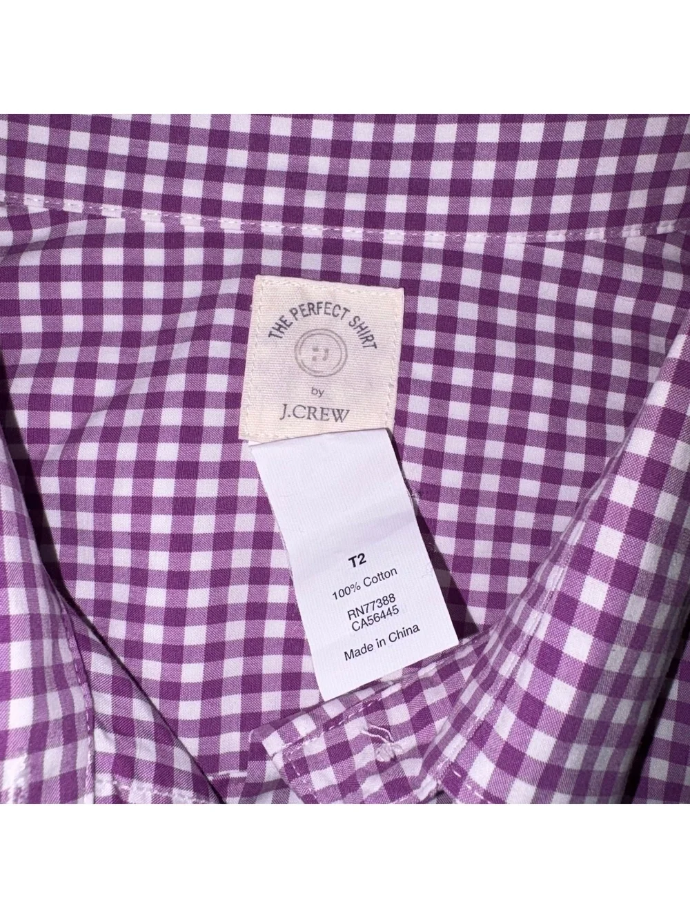 J.Crew The Perfect Shirt $79 Woman Size 2 Tall Purple Gingham Cotton ButtonDown